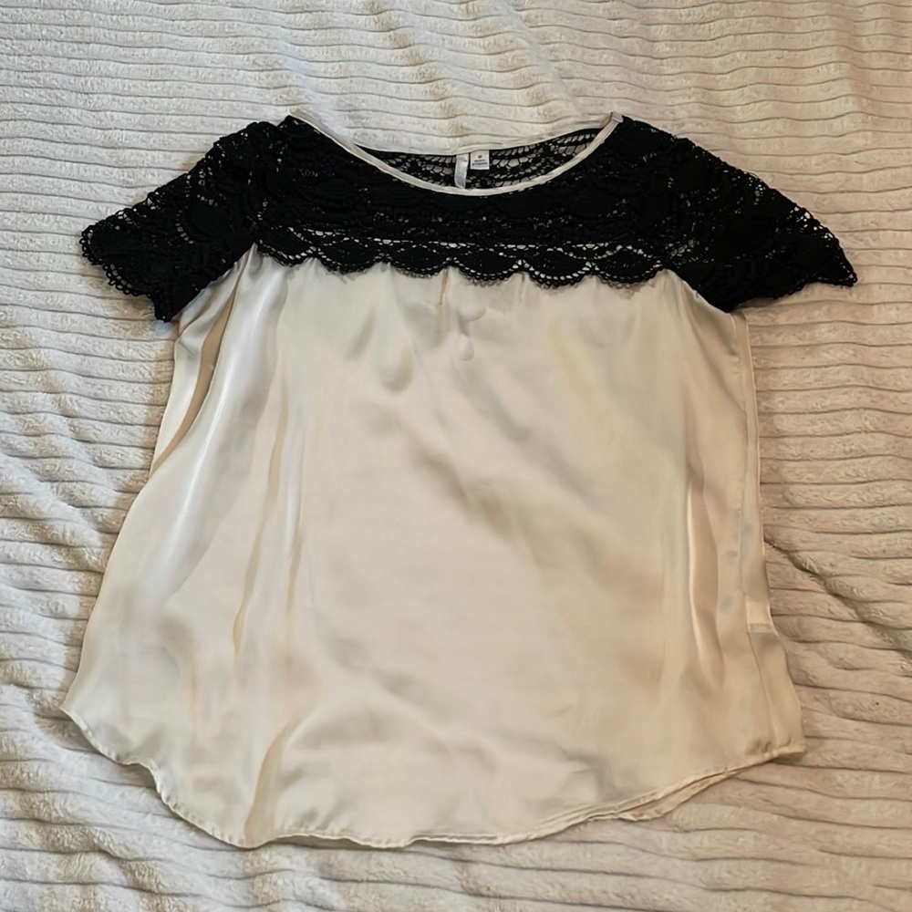 LC Lauren Conrad Silk + Lace Shirt